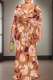 Tangerine Red Casual Print Strap Design V Neck Long Plus Size Dresses