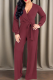 Brick Red Casual Solid Color Strap Design V Neck Loose Jumpsuits