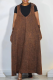 Brown Casual Solid Color Pocket Hooded Sleeveless Loose Denim Dresses