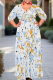 Green Casual Print Strap Design V Neck Long Plus Size Dresses