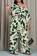 Green Casual Print Patchwork Oblique Collar Three Quarter Two Pieces