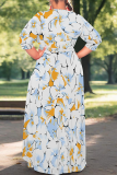 Green Casual Print Strap Design V Neck Long Plus Size Dresses