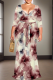 Pink Casual Print Strap Design V Neck Long Plus Size Dresses