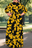 Green Casual Print Strap Design V Neck Long Plus Size Dresses