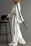 White Casual Strap Design Oblique Collar Long Sleeve Two Pieces