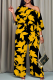 Black Yellow Casual Print Patchwork Oblique Collar Three Quarter Two Pieces
