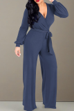 Light Gray Casual Solid Color Strap Design V Neck Loose Jumpsuits
