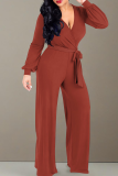 Light Gray Casual Solid Color Strap Design V Neck Loose Jumpsuits