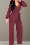 Light Gray Casual Solid Color Strap Design V Neck Loose Jumpsuits