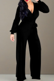 Light Gray Casual Solid Color Strap Design V Neck Loose Jumpsuits