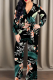 Black Casual Print Strap Design V Neck Regular Jumpsuits