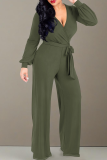 Light Gray Casual Solid Color Strap Design V Neck Loose Jumpsuits