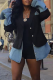 Black Casual Buckle Contrast Turn-back Collar Outerwear