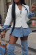White Casual Buckle Contrast Turn-back Collar Outerwear