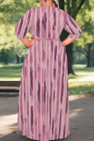 Green Casual Print Strap Design V Neck Long Plus Size Dresses