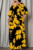 Green Casual Print Patchwork Oblique Collar Three Quarter Two Pieces