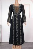 Green Elegant Solid Color Hot Drill O Neck Long Plus Size Dresses