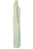 Light Green Casual Solid Color Buckle Turndown Collar Regular Jumpsuits