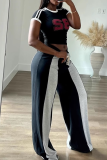 Pink Casual Contrast Loose Mid Waist Conventional Patchwork Bottoms