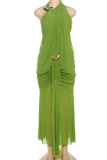 Orange Elegant Solid Color Backless Halter Long Dresses
