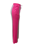 Pink Casual Contrast Loose Mid Waist Conventional Patchwork Bottoms