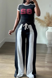 Pink Casual Contrast Loose Mid Waist Conventional Patchwork Bottoms