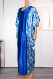 Red Daily Print Slit V Neck Long Dresses