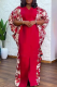 Red Daily Print Slit V Neck Long Dresses