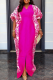 Rose Red Daily Print Slit V Neck Long Dresses