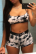 Grey Sexy Print Spaghetti Strap Sleeveless Two Pieces