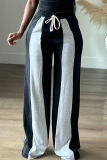 Pink Casual Contrast Loose Mid Waist Conventional Patchwork Bottoms