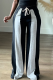 Black Casual Contrast Loose Mid Waist Conventional Patchwork Bottoms