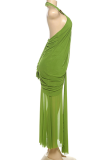 Orange Elegant Solid Color Backless Halter Long Dresses