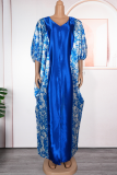 Red Daily Print Slit V Neck Long Dresses