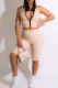 Khaki Casual Solid Color Zipper Hooded Sleeveless Two Pieces
