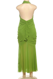 Orange Elegant Solid Color Backless Halter Long Dresses