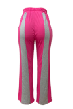 Pink Casual Contrast Loose Mid Waist Conventional Patchwork Bottoms
