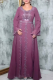 Purple Elegant Solid Color Hot Drill O Neck Long Plus Size Dresses