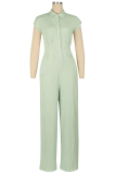 Light Green Casual Solid Color Buckle Turndown Collar Regular Jumpsuits
