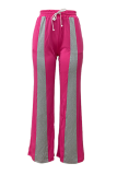 Pink Casual Contrast Loose Mid Waist Conventional Patchwork Bottoms