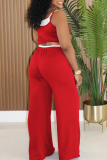 Red Casual Draw String Contrast U Neck Sleeveless Two Pieces