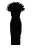 Red Casual Contrast V Neck Long Dresses