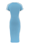 Red Casual Contrast V Neck Long Dresses