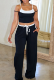 Red Casual Draw String Contrast U Neck Sleeveless Two Pieces
