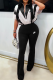Black Casual Zipper Contrast Zipper Collar Regular Jumpsuits