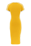 Red Casual Contrast V Neck Long Dresses