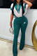 Green Casual Zipper Contrast Zipper Collar Regular Jumpsuits
