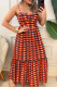 Orange Vacation Plaid Backless Spaghetti Strap Long Dresses