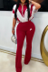 Red Casual Zipper Contrast Zipper Collar Regular Jumpsuits