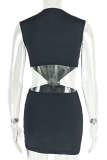 Black Sexy Solid Color Backless O Neck Wrapped Skirt Dresses